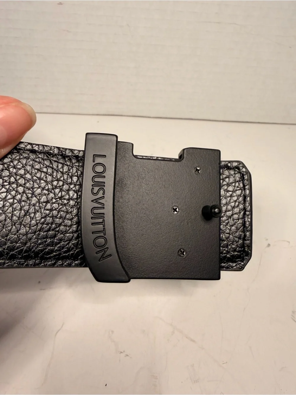 Louis Vuitton Monogram Embossed Black Leather Belt with Matte Black LV